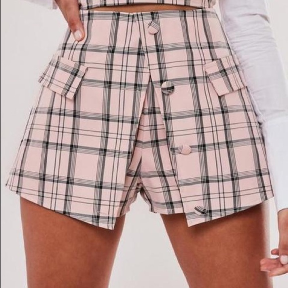 Pink Plaid Split Front Skort